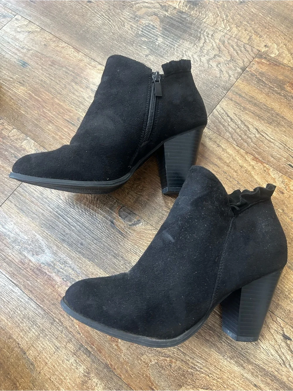 Forever Black Suede-Look Ankle Booties with Block Heel